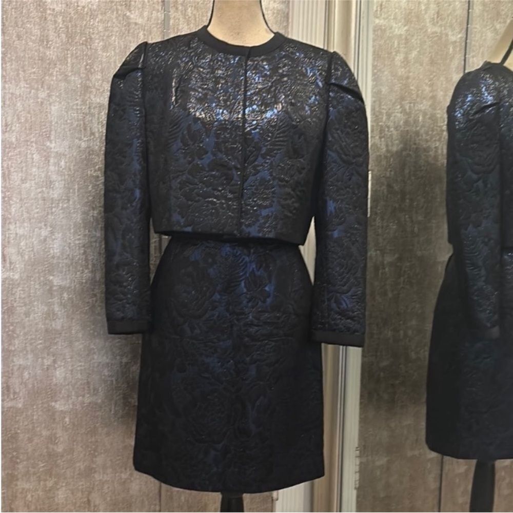 Dolce & Gabbana Black and Blue metallic jacquard skirt set, M